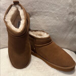 Quince Chestnut Suede Shearling Mini Boots